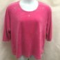 Quacker Factory 2X Top Pink Fleece Sequins Plus Size Shirt