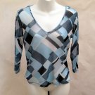 The Limited M Top Blue Gray Sheer Geometric Rhinestone 3/4 Sleeve The Limited M Top Blue Gray Sheer Geometric Rhinestone 3/4 Sleeve