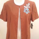 Madison Leigh 10 Jacket Dijon Rust Linen Blend Open Applique Short Sleeve New