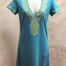Moda International Dress Small Blue Sheath Embroidered Crystal Rhinestone