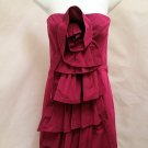 BCBG MaxAzria XS Strapless Dress Boysenberry Pink Taffeta Rosette Tiered Ruffle