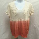 Denim 24/7 1X Top Beige Orange Ombre Applique Mesh Plus Size Shirt