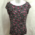 Ann Taylor Loft S Top Black White Pink Geometric Boat Neck Stretch Shirt Ann Taylor Loft S Top Black White Pink Geometric Boat Neck Stretch Shirt