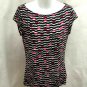 Ann Taylor Loft S Top Black White Pink Geometric Boat Neck Stretch Shirt