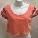 Free People We the Free Sz XS Top Orange Crochet Stripe Cropped Scoop Neck Free People We the Free Sz XS Top Orange Crochet Stripe Cropped Scoop Neck