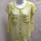 Free People We The Free XS Top Yellow Crinkle Sheer Open Slit Back Pockets Shirt