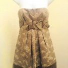 BCBG Max Azria 2 Strapless Dress Beige Taupe Floral Empire Waist Pleated Prom
