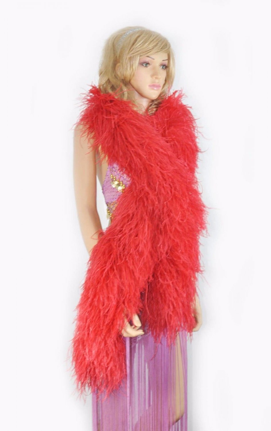 12 ply red Ostrich Feather Boa 71" long (180 cm) Luxury and fluffy