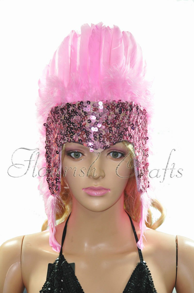 Pink feather sequins crown LasVegas showgirl headpiece headdress