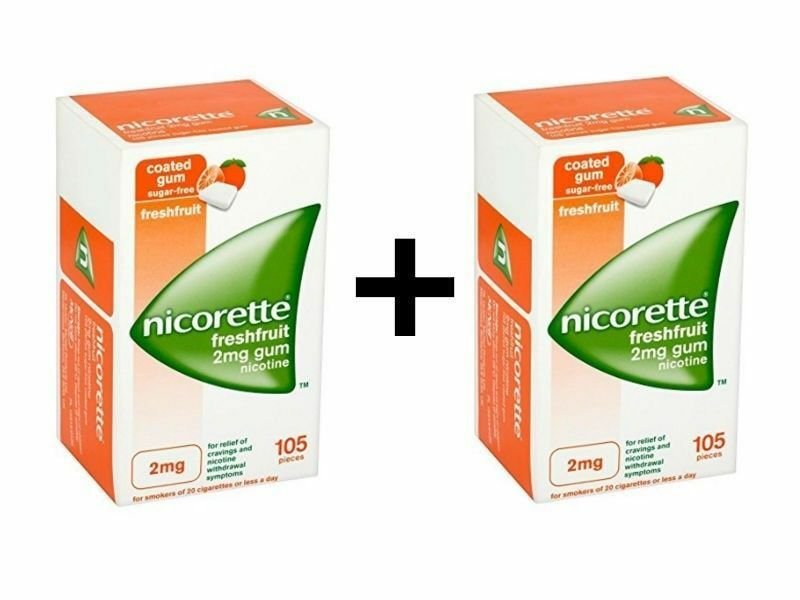 2 X 105 Pieces NICORETTE 2mg Fresh Fruit - TOTAL 210 GUMS Stop Smoking