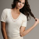 Hasyun Women 75% Merino Wool Short Sleeve Camisole Baselayer with Lace Woolmark