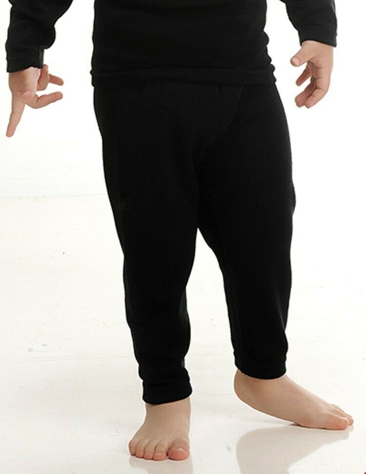 Hasyun 75% Black Merino Wool Long Johns Soft Baselayer Kids Children Woolmark