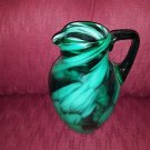 Vintage Dark Green & Light Green Art Glass Blown Pitcher/Vase Swirled Flecked