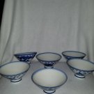 6 Vintage Japanese Asian Cobalt Blue and White Porcelain Rice Bowls SOUP BOWLS