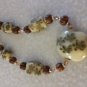 VTG Very Nice Wood and White Stone Bead Hand Painted 20 inch Necklace, Unmarked