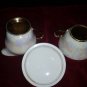Vintage Creamer & Sugar Set White Iridescent Hand Painted gold painted edges A M