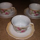 3 Vintage Made in Bavaria Tea Cups and Saucers, Red Lion