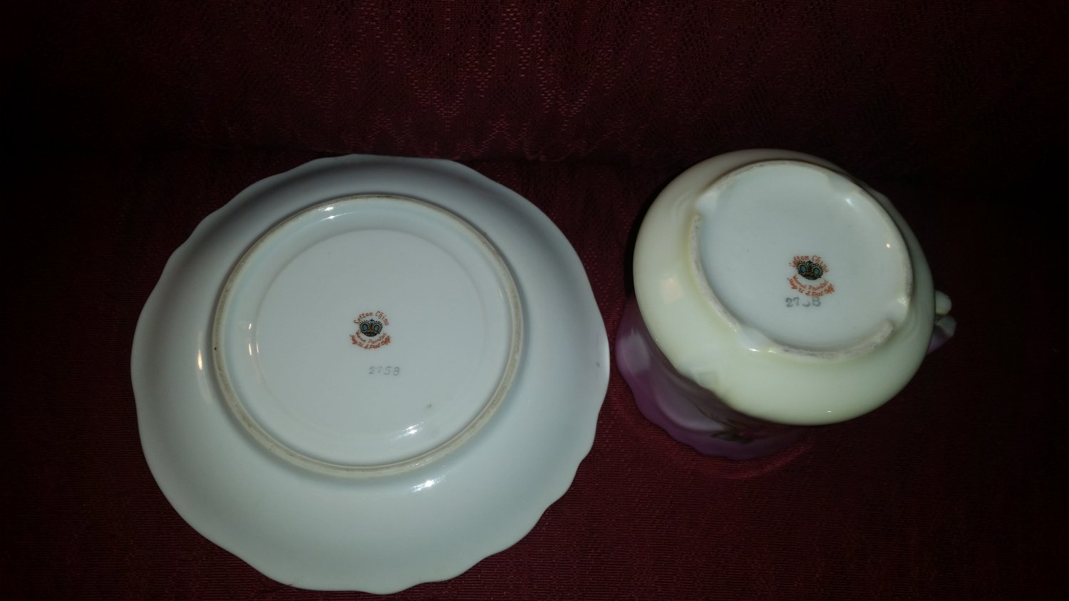 Vintage Lefton China Hand Painted 2758 Purple w/ Roses Tea Cup & Saucer Set