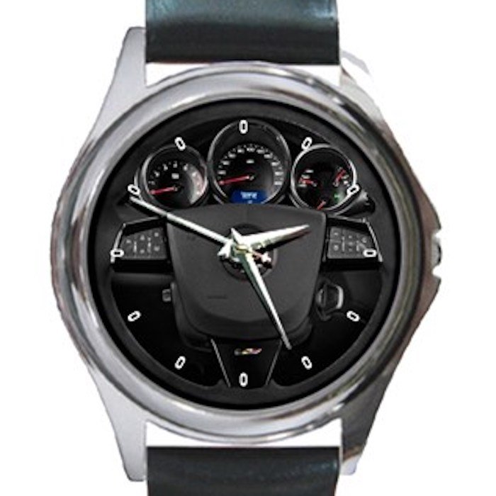 Cadillac Car Steering Wheel Unisex Round Metal Watch-Leather Band