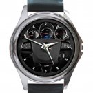 Cadillac Car Steering Wheel Unisex Round Metal Watch-Leather Band