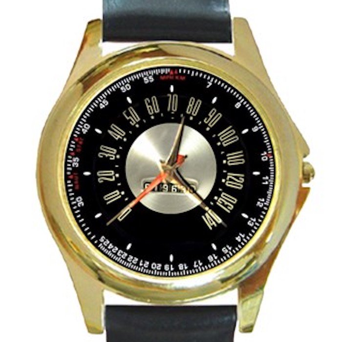 Ford Thunderbird Pedometer Unisex Round Gold Metal Watch-Leather Band