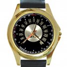 Ford Thunderbird Pedometer Unisex Round Gold Metal Watch-Leather Band