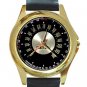 Ford Thunderbird Pedometer Unisex Round Gold Metal Watch-Leather Band