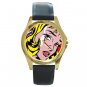 Roy Lichtenstein Unisex Round Gold Metal Watch-Leather Band