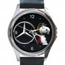 Snoopy Mercedes Unisex Round Metal Watch-Leather Band