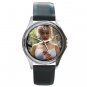 Marilyn Monroe With A Pink Flower Unisex Round Metal Watch-Leather Band