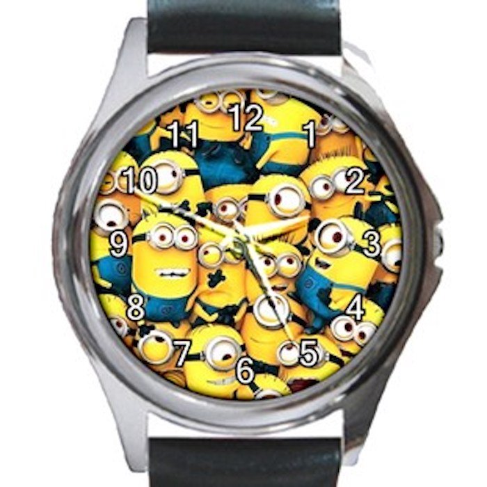Many Minions Unisex Round Metal Watch-Leather Band