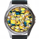 Many Minions Unisex Round Metal Watch-Leather Band