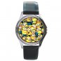 Many Minions Unisex Round Metal Watch-Leather Band