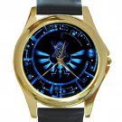 Legend Of Zelda Blue Logo Unisex Round Gold Metal Watch-Leather Band