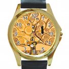 The Tree of Life Gustav Klimt Unisex Round Gold Metal Watch-Leather Band