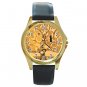 The Tree of Life Gustav Klimt Unisex Round Gold Metal Watch-Leather Band