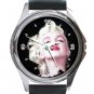 Beautiful Marilyn Monroe With Eyes Closed Unisex Round Metal Watch-Leather Band