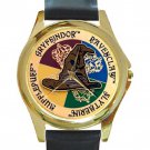 Harry Potter Crest Unisex Round Gold Metal Watch-Leather Band