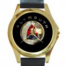 Plymouth Automobile Logo Unisex Round Gold Metal Watch-Leather Band