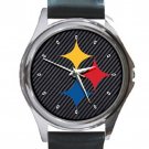 Pro Football Pittsburgh Steelers Unisex Round Metal Watch-Leather Band