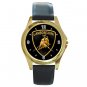 Lamborghini Automobile Car Logo Unisex Round Gold Metal Watch-Leather Band