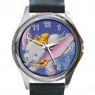 Dumbo Disney Unisex Round Metal Watch-Leather Band