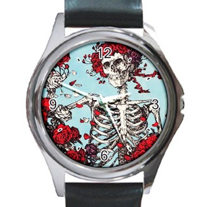 Grateful Dead With Red Roses Unisex Round Metal Watch-Leather Band