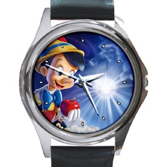 Pinocchio & Shinning Star Unisex Round Metal Watch-Leather Band