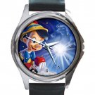 Pinocchio & Shinning Star Unisex Round Metal Watch-Leather Band