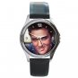 Elvis Presley King Creole Smile Unisex Round Metal Watch-Leather Band