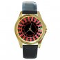 European Roulette Unisex Round Gold Metal Watch-Leather Band