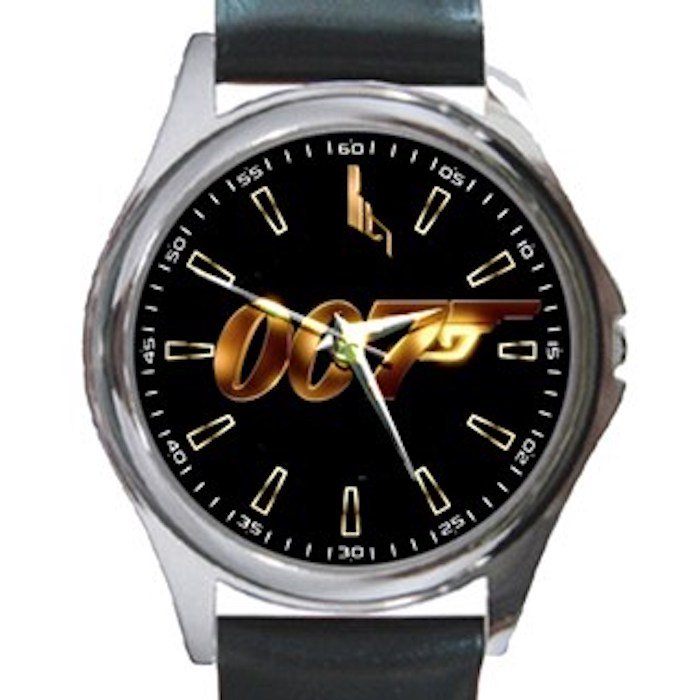 Rare James Bond Logo Unisex Round Silver Metal Watch-Leather Band