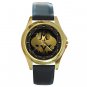 Batman Special Design Logo Unisex Round Gold Metal Watch-Leather Band