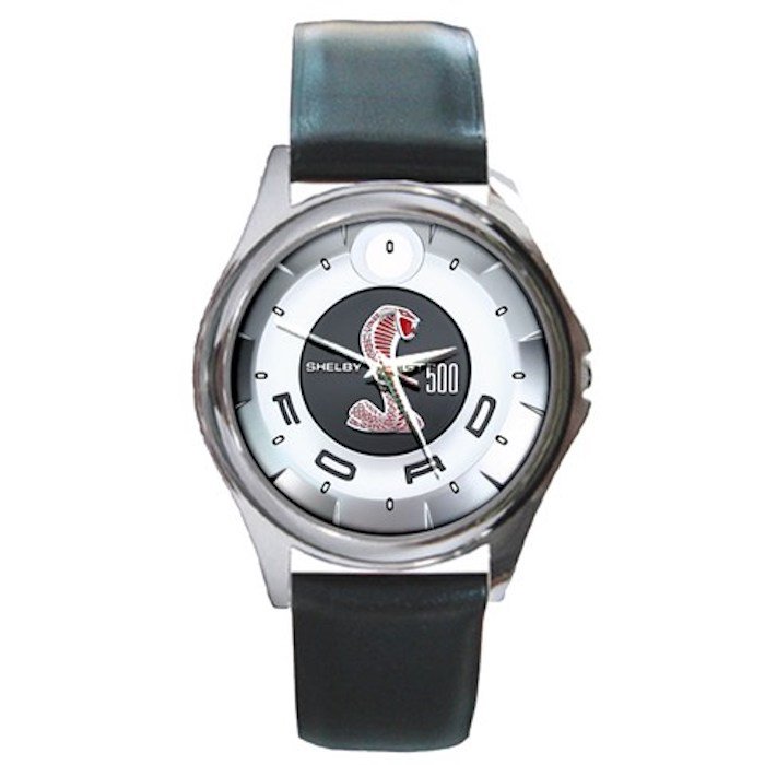 Ford Shelby GT500 Red Cobra Unisex Round Silver Metal Watch-Leather Band